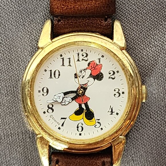 Disney Japan Mvmt Water Resistant SS Back Minnie Mouse 2-Tone Leather Band Watch - Picture 1 of 16